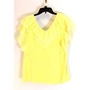 Andrew Marc New York Blouse Top Womens Size XL Canary Yellow Ruffles Boho Style